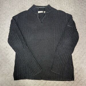 DKNY Men's Knit Charcoal 1/4 Zip Sweater Rib Knit Casual Retro Outdoor Classic